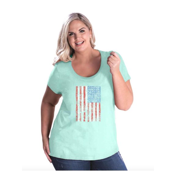 Women's Plus Size Curvy T-Shirt - American Flag 4th of July