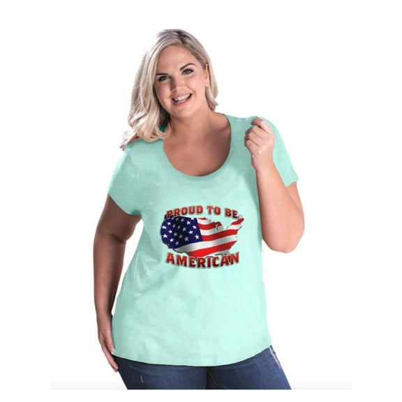 Women's Plus Size Curvy T-Shirt - American Proud To Be US Flag