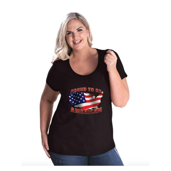 Women's Plus Size Curvy T-Shirt - American Proud To Be US Flag