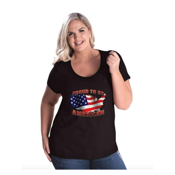 Women's Plus Size Curvy T-Shirt - American Proud To Be US Flag
