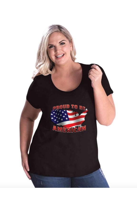 Women's Plus Size Curvy T-Shirt - American Proud To Be US Flag