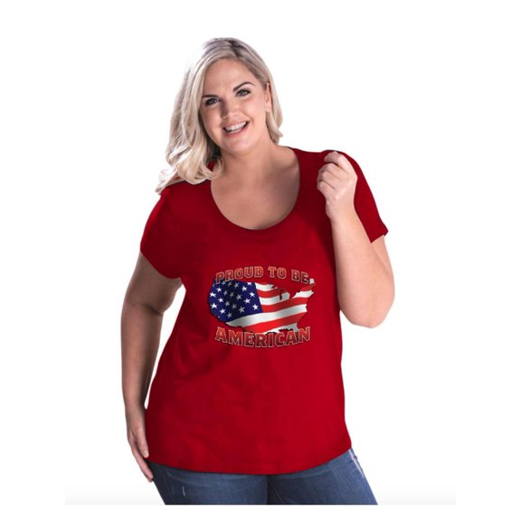 Women's Plus Size Curvy T-Shirt - American Proud To Be US Flag