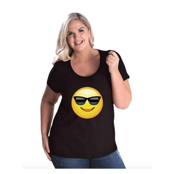Women's Plus Size Curvy T-Shirt - Emoji with Sunglasses