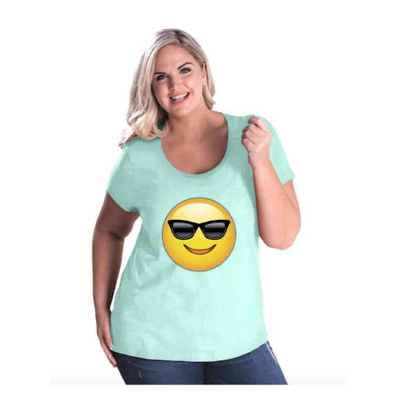 Women's Plus Size Curvy T-Shirt - Emoji with Sunglasses