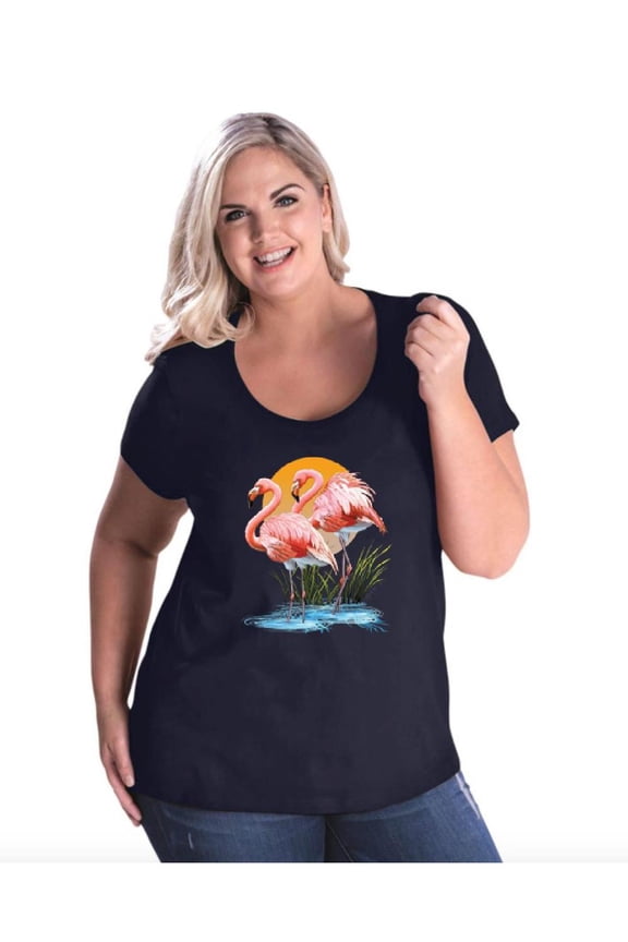 Women's Plus Size Curvy T-Shirt - Flamingo