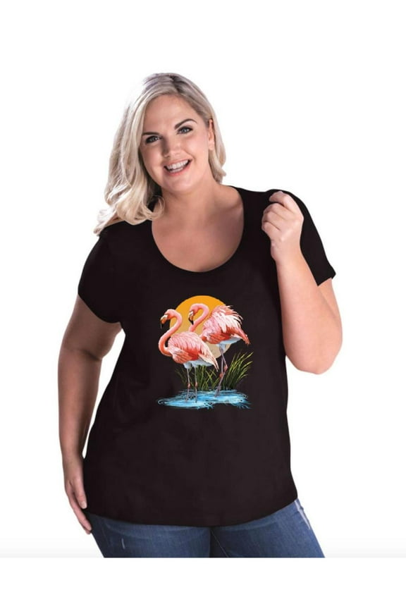 Women's Plus Size Curvy T-Shirt - Flamingo