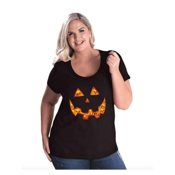Women's Plus Size Curvy T-Shirt - Halloween Costume Pumpkin Face