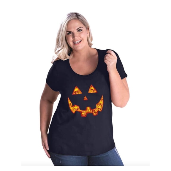 Women's Plus Size Curvy T-Shirt - Halloween Costume Pumpkin Face