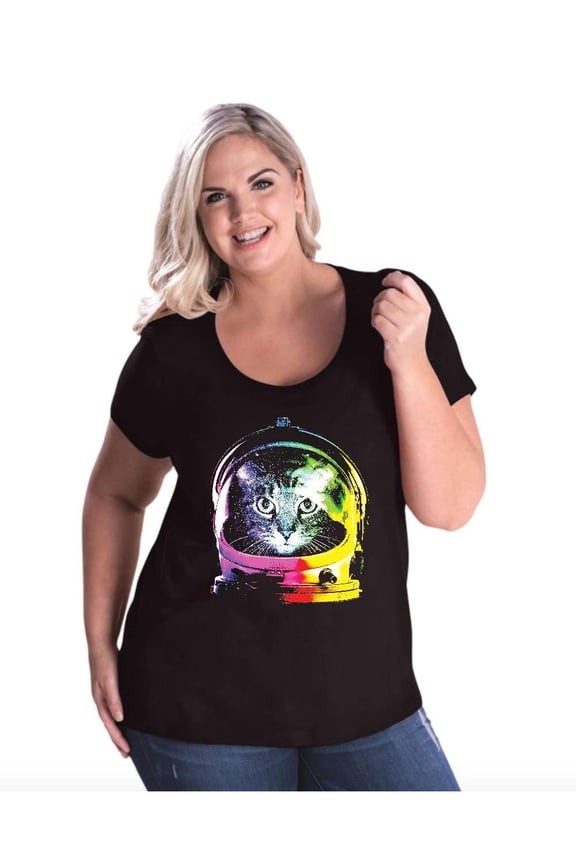Women's Plus Size Curvy T-Shirt - Space Cat