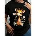 thumbnail image 1 of Women's Plus Size Cute Giraffe Graphic T-Shirt - Short Sleeve, Crew Neck Casual Top With Daisy Floral Print, Stretchy & Machine Washable, Black, 1 of 7