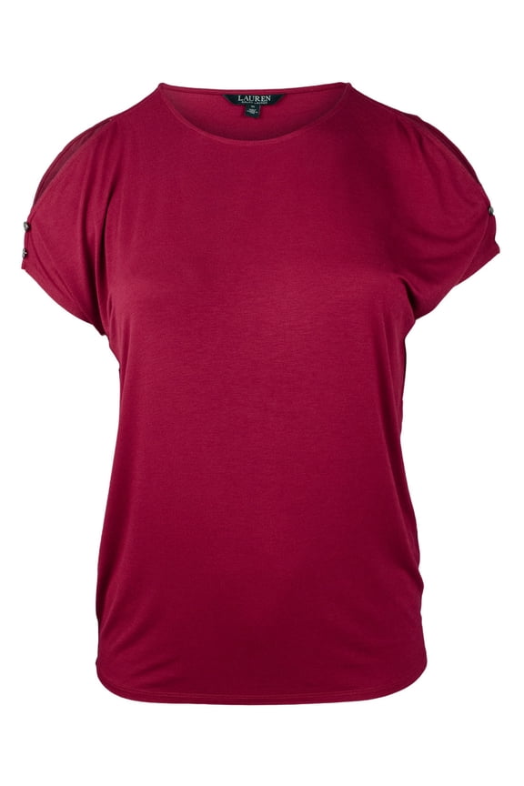 Women's Plus Size Cutout Button-Shoulder Jersey Top-R-1X