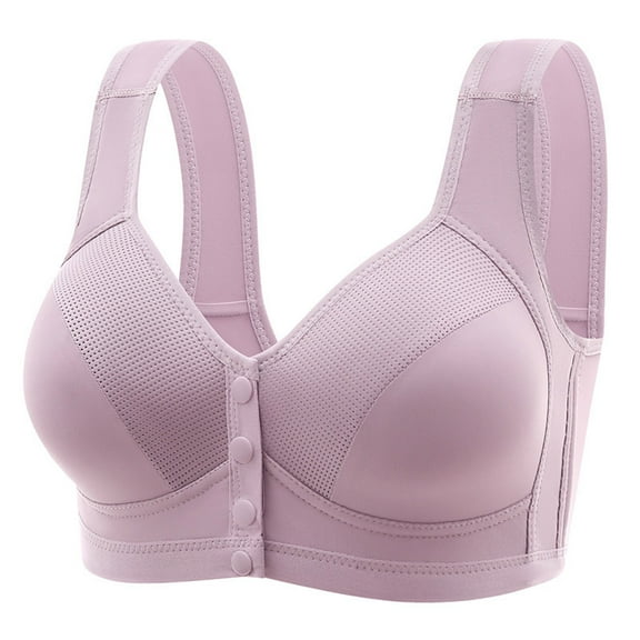 Women's Plus Size Daisy Bras, Daisy Bras for Older Women No Underwire Front Closure Comfort Senior Comfort Cotton Full Coverage Snap Closing Bra Wide Strap M-3XL