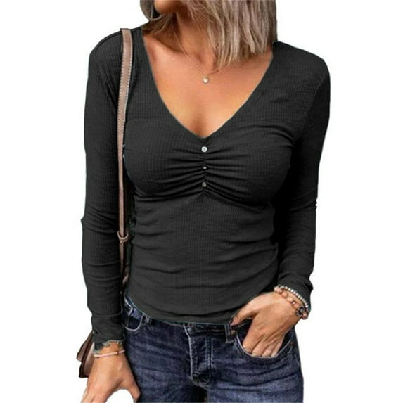 Women's Plus Size Deep V Neck Sweatershirts Loose Fit Pullover Tops
