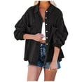 thumbnail image 1 of Women's Plus Size Denim Jacket Washed Worn With Holes Loose Fit Long Sleeve Casual Coat, 1 of 5