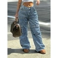 thumbnail image 1 of Women's Plus Size Denim Pants Loose Straight Leg Workwear Style Multi Pocket Pants, 1 of 6