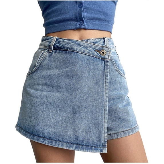 Women's Plus Size Denim Skort, High Waist A Line Mini Skirt Shorts