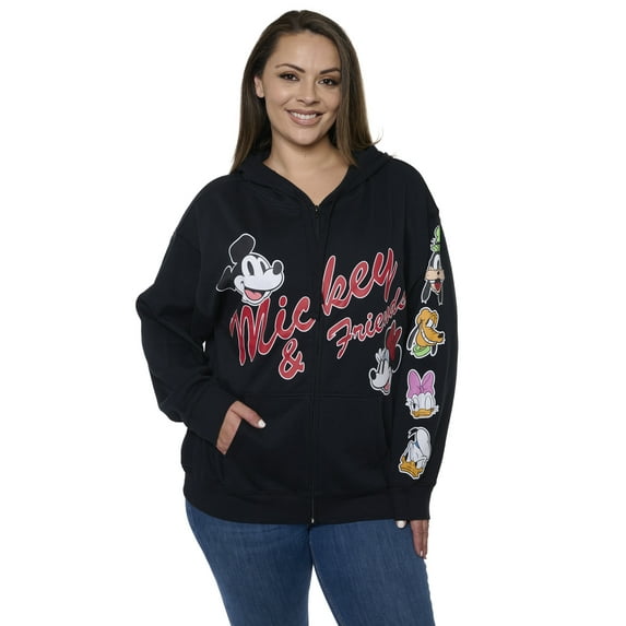 Women's Plus Size Disney Mickey & Friends Hoodie Sweatshirt Black Zip Up