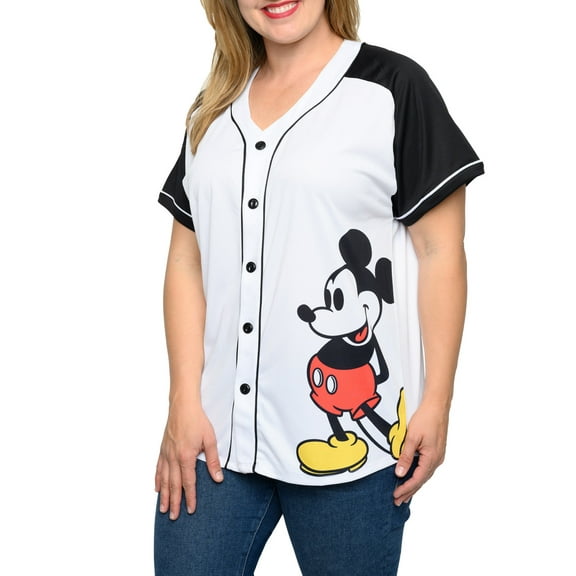 Women's Plus Size Disney Mickey Mouse Baseball Jersey 28 Shirt White Button Down