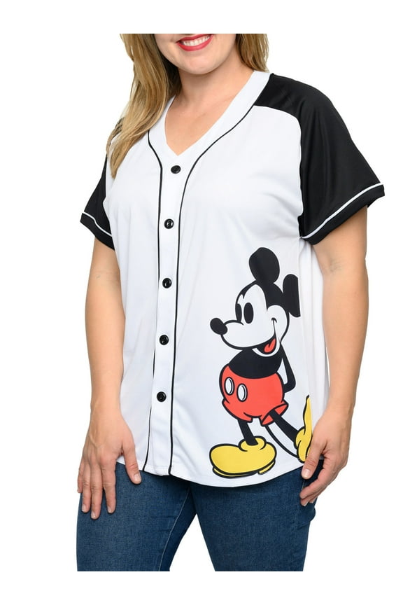 Women's Plus Size Disney Mickey Mouse Baseball Jersey 28 Shirt White Button Down