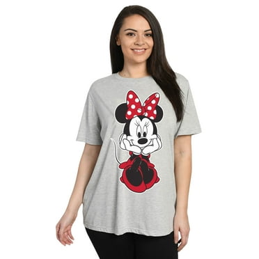 Women's Plus Size Disney Minnie Mouse Sitting Short Sleeve T-Shirt Gray