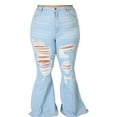 thumbnail image 1 of Women's Plus Size Distressed Flare Denim Pants, 1 of 6