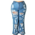 thumbnail image 1 of Women's Plus Size Distressed Flare Denim Pants, 1 of 6
