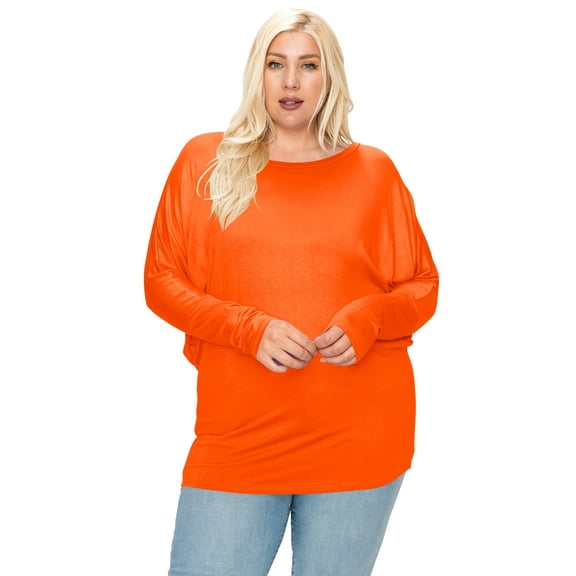 Women's Plus Size Dolman Long Sleeve Solid Loose Fit Tunic Top