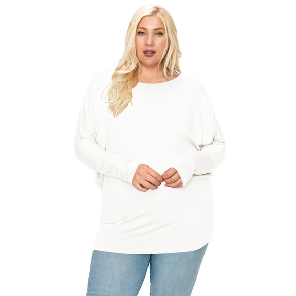 Women's Plus Size Dolman Long Sleeve Solid Loose Fit Tunic Top