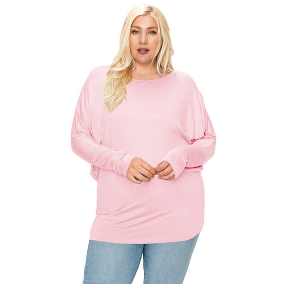Women's Plus Size Dolman Long Sleeve Solid Loose Fit Tunic Top