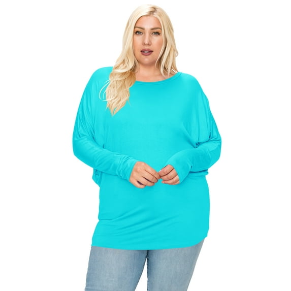 Women's Plus Size Dolman Long Sleeve Solid Loose Fit Tunic Top