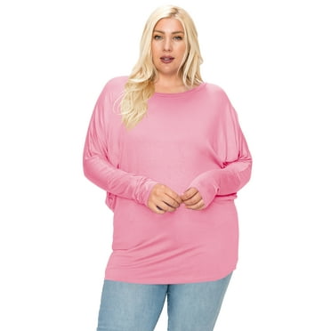 Women's Plus Size Dolman Long Sleeve Solid Loose Fit Tunic Top