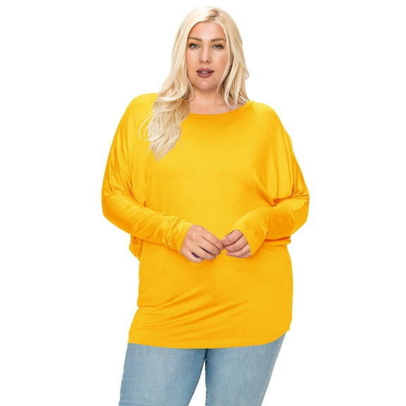 Women's Plus Size Dolman Long Sleeve Solid Loose Fit Tunic Top