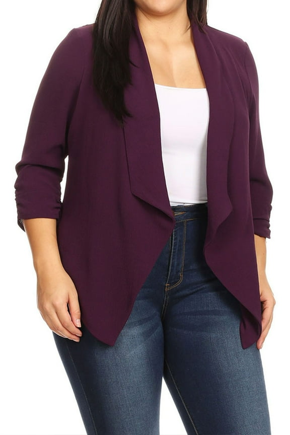 Women's Plus Size Draped Neck Open Front Cardigan Jacket