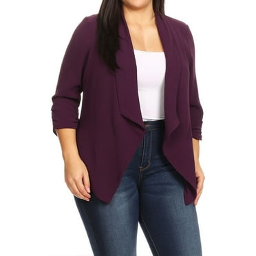 Women's Plus Size Draped Neck Open Front Cardigan Jacket