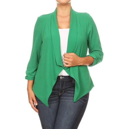 Women's Plus Size Draped Neck Open Front Cardigan Jacket