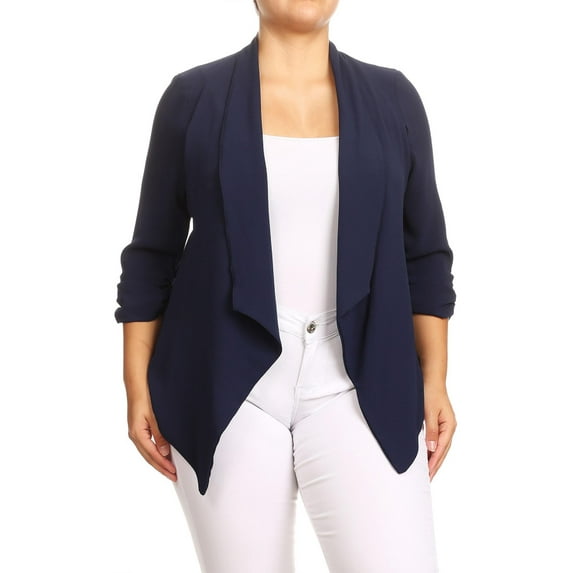 Women's Plus Size Draped Neck Open Front Loose Fit Solid Cardigan Female Jacket