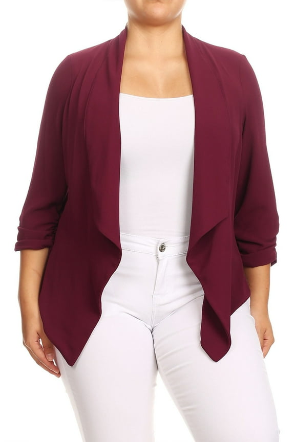 Women's Plus Size Draped Neck Open Front Loose Fit Solid Cardigan Female Jacket