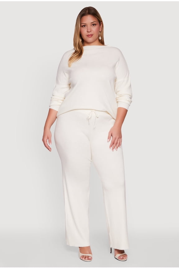 Women's Plus Size Drawstring Detail Pull On Wide Leg Pants