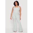 thumbnail image 1 of Women's Plus Size Drawstring Fold Over Waist Flare Leg Pants, 1 of 4