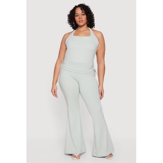 Women's Plus Size Drawstring Fold Over Waist Flare Leg Pants