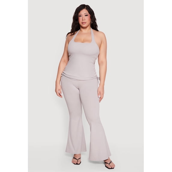 Women's Plus Size Drawstring Fold Over Waist Flare Leg Pants