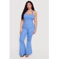 thumbnail image 1 of Women's Plus Size Drawstring Fold Over Waist Flare Leg Pants, 1 of 4