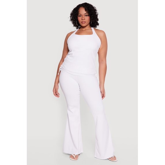 Women's Plus Size Drawstring Fold Over Waist Flare Leg Pants