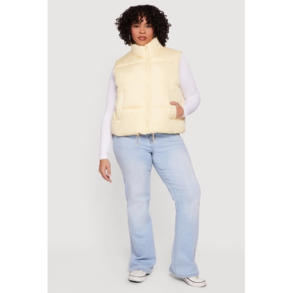 Women's Plus Size Drawstring Hem Zip Front Puffer Vest
