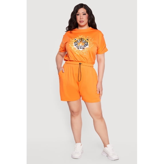 Women's Plus Size Drawstring High Waisted French Terry Shorts