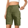thumbnail image 1 of Women's Plus Size Drawstring Mid Expandable Waist Casual Cotton And Linen Cargo Shorts with Pockets ,Green, 1 of 4