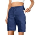thumbnail image 1 of Women's Plus Size Drawstring Mid Expandable Waist Casual Cotton And Linen Cargo Shorts with Pockets ,Navy, 1 of 4