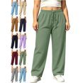 thumbnail image 1 of Women's Plus Size Drawstring Sweatpants Elastic Waist Loose Fit Casual Workout Lounge Fall Winter Everyday Pants with Pockets, 1 of 9