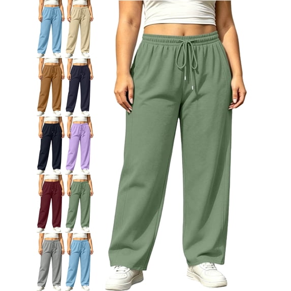 Women's Plus Size Drawstring Sweatpants Elastic Waist Loose Fit Casual Workout Lounge Fall Winter Everyday Pants with Pockets