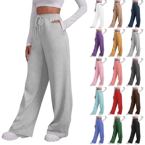 Women's Plus Size Drawstring Sweatpants Solid High Waisted Loose Fit Joggers with Pockets Soft Casual Lounge Pants for Everyday Wear